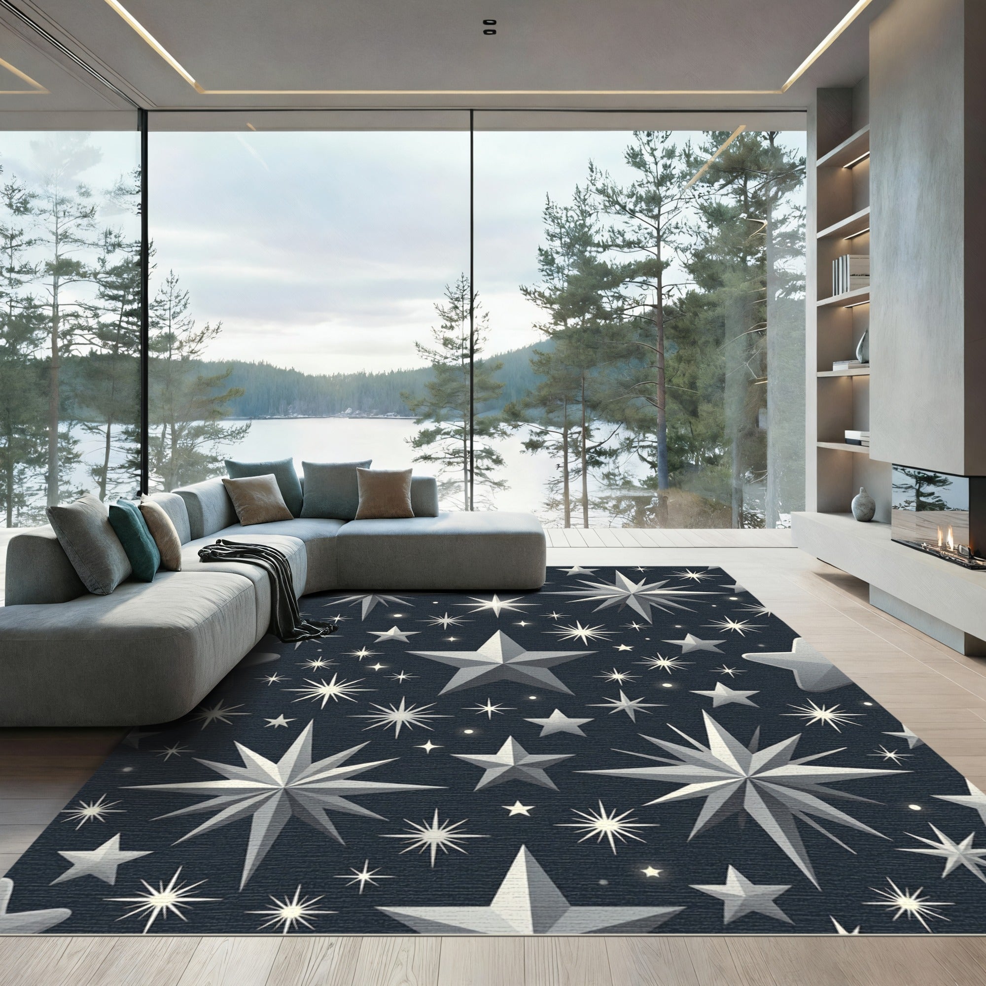 Cosmic Starry Night Silver Rug