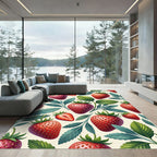 Botanical Strawberry Fruit Red Green Rug