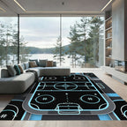 Neon Cyan Athletic Rink Grid Rug