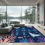 Whimsical Underwater Crane Fish Coral Rug