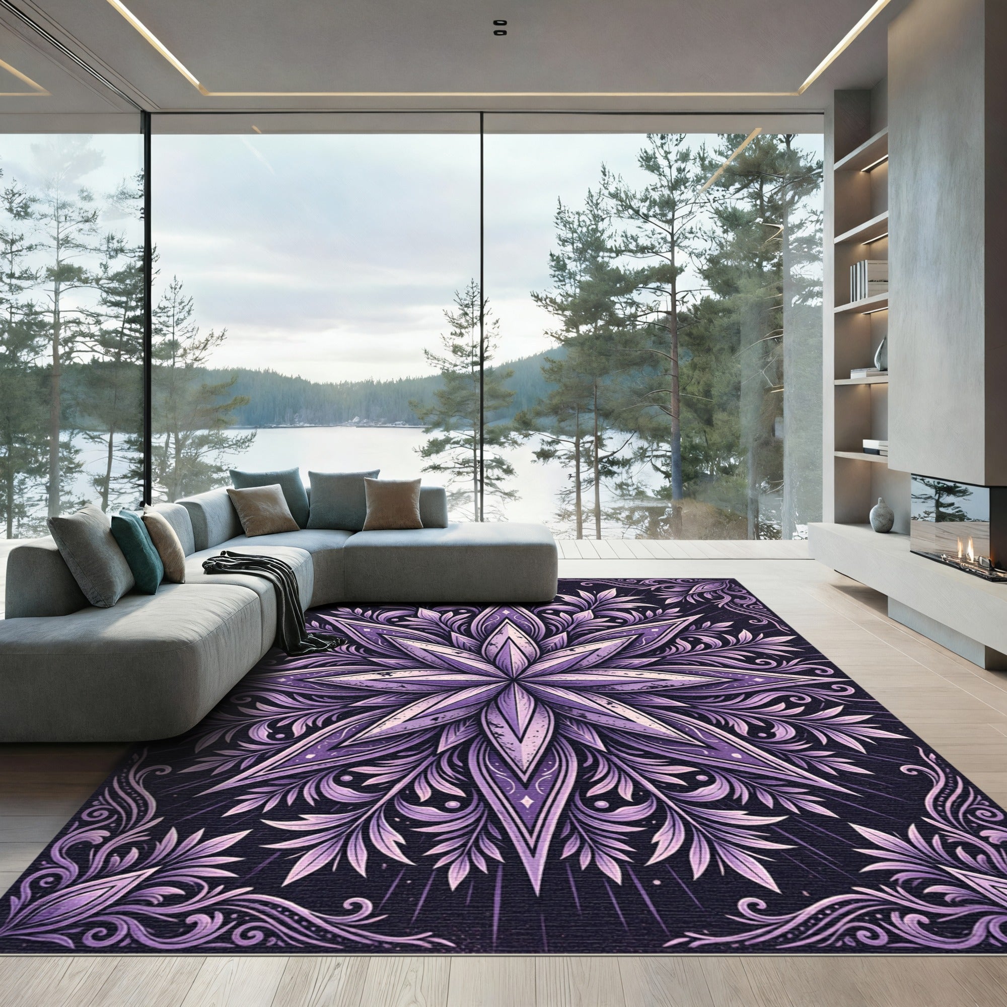 Ornate Violet Radiant Star Medallion Rug