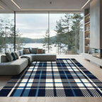 Classic Navy Cream Plaid Grid Rug