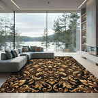Aged Gold Floral Baroque Scroll Rug