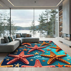Vibrant Starfish Aquatic Ocean Blue Rug