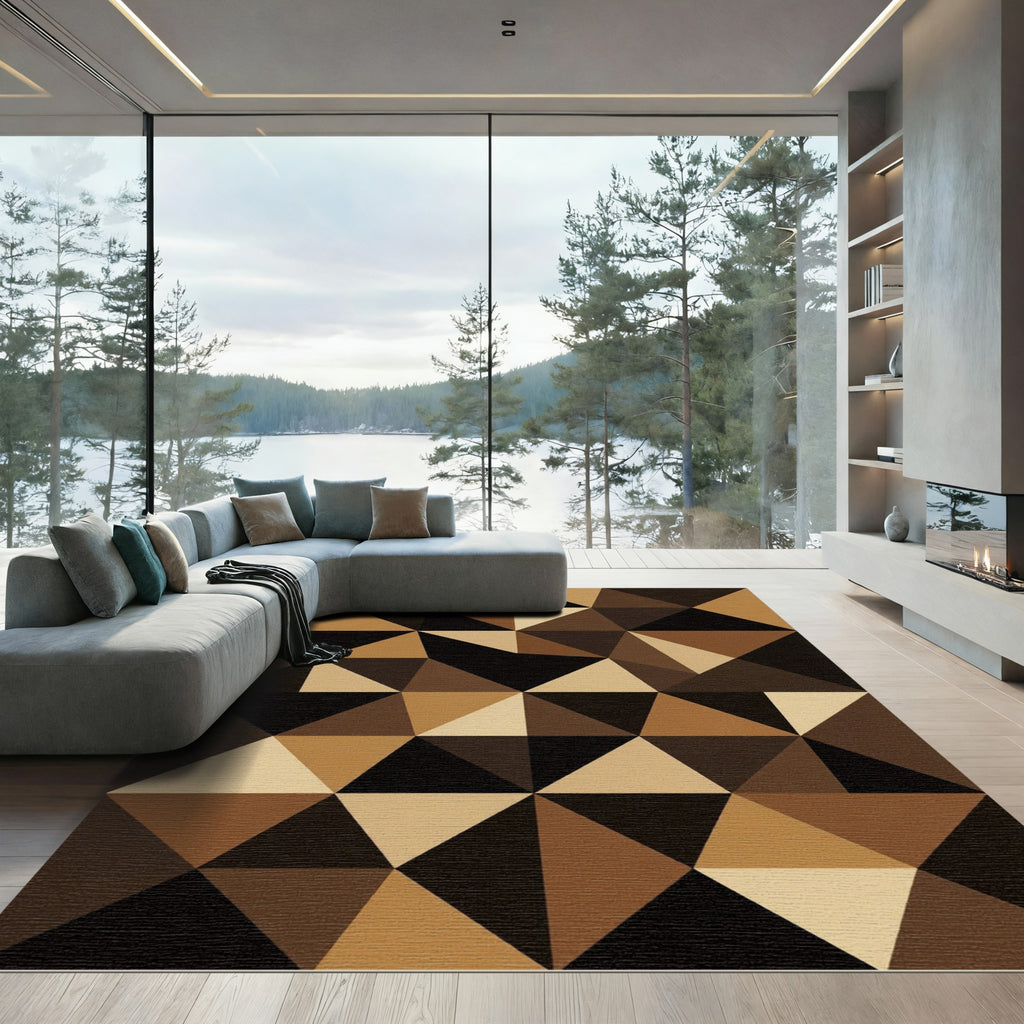 Modern Brown Tonal Geometric Triangle Area Rug