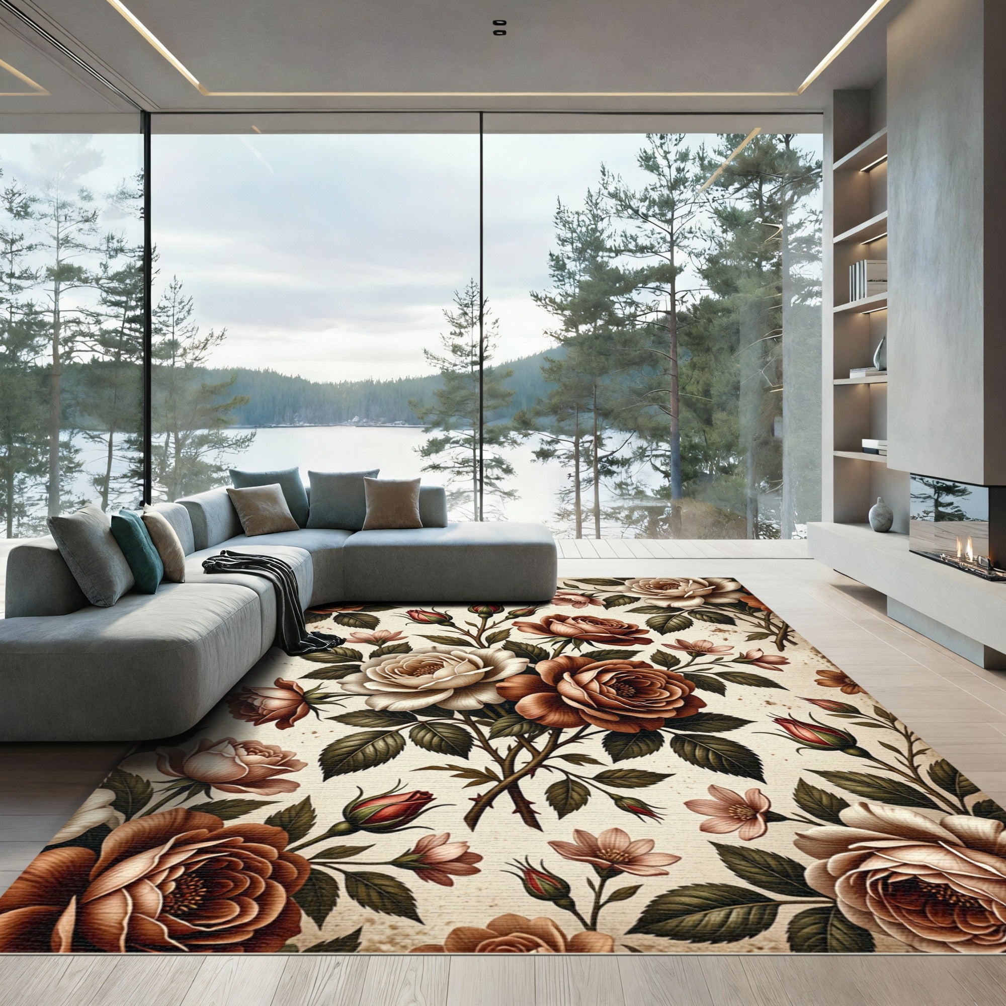 Vintage Earthy Rose Blossom Arrangement Rug