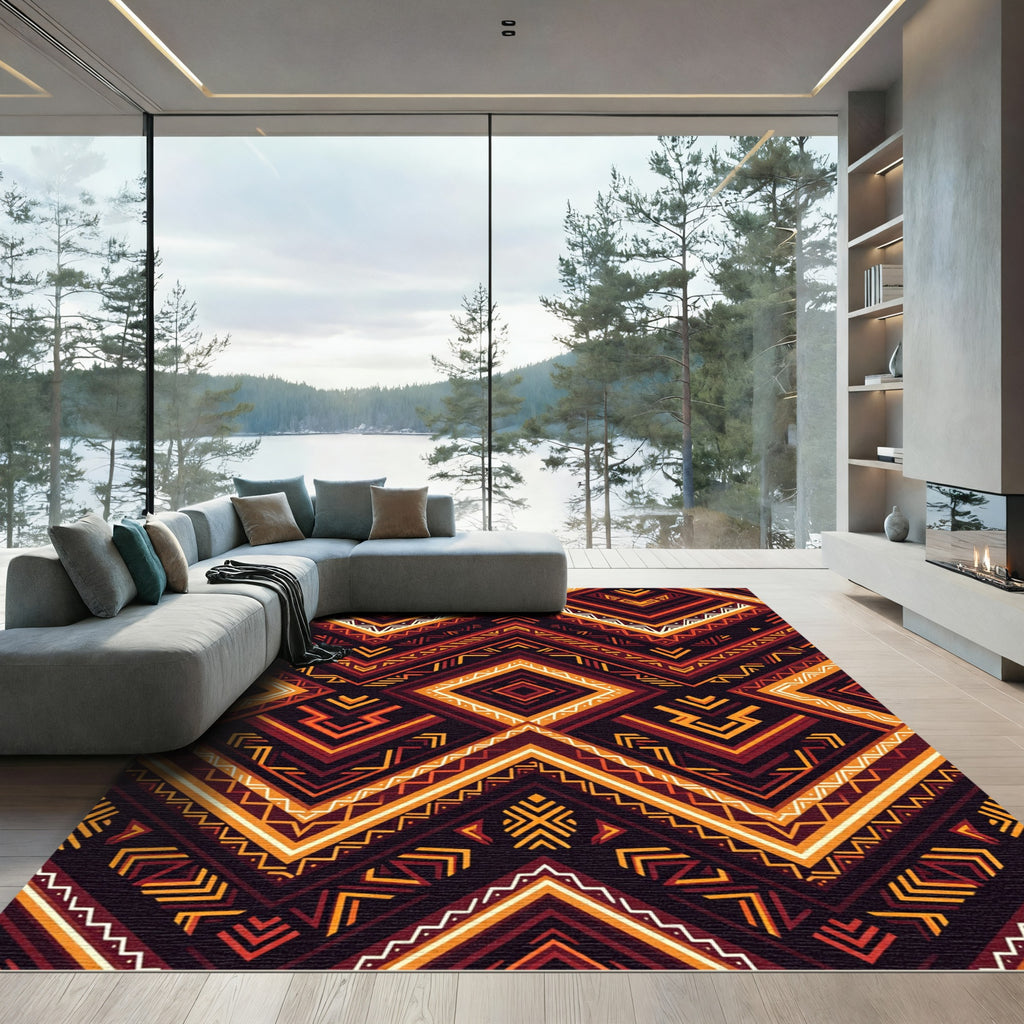 Earthy Warm Toned Geometric Chevron Rug