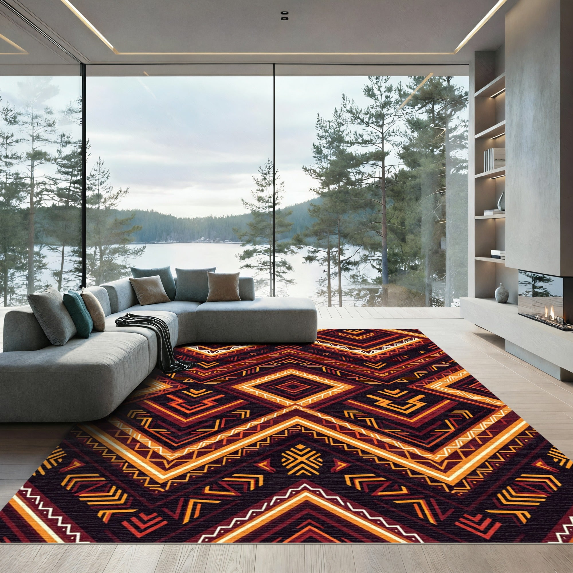 Earthy Warm Toned Geometric Chevron Rug