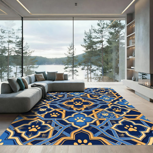 Blue Golden Cat Paw Geometric Art Rug