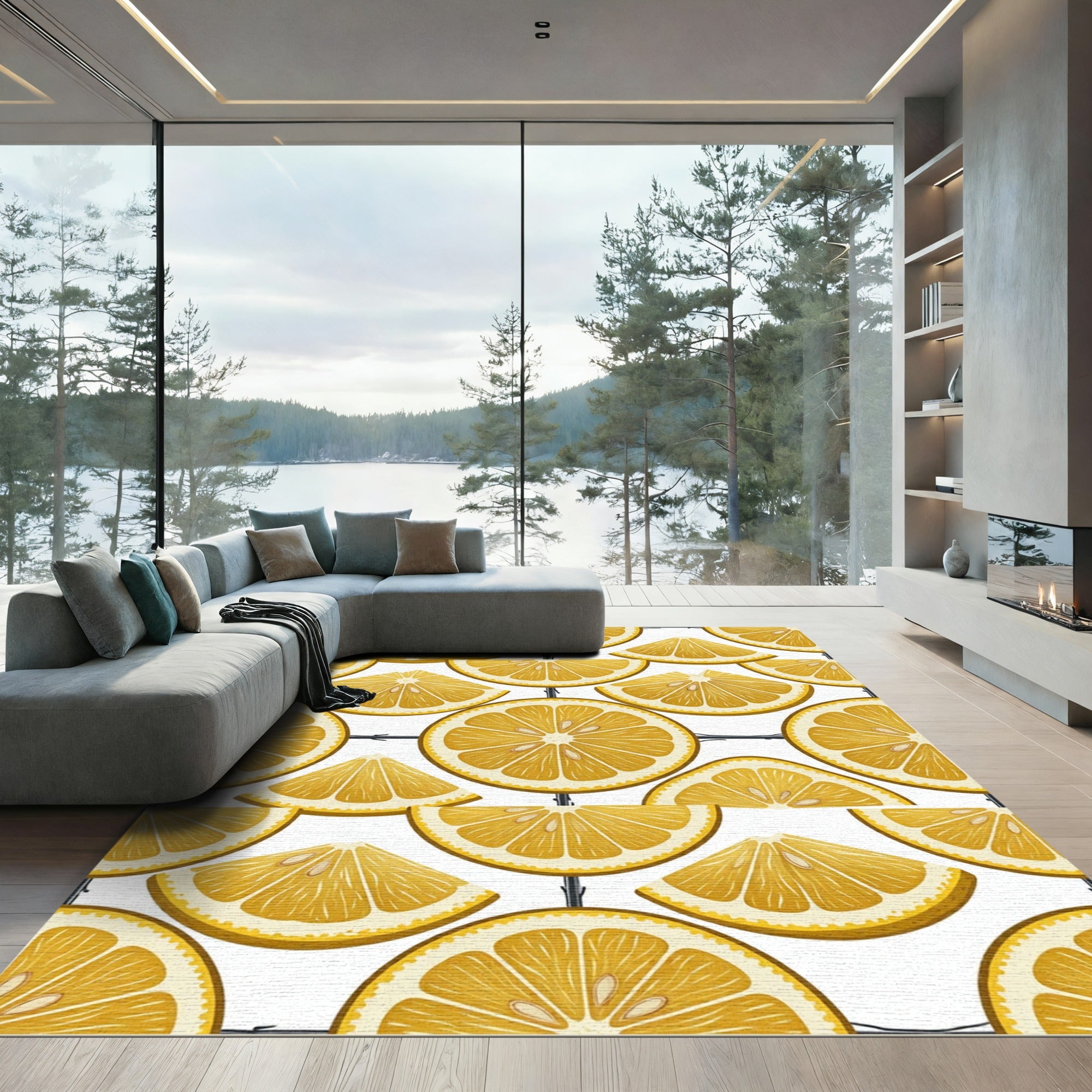 Vibrant Citrus Slice Geometric Yellow Rug