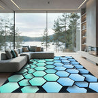 Modern Teal and Azure Geometric Hexagon Rug
