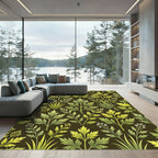 Green Leafy Botanical Floral Garland Rug