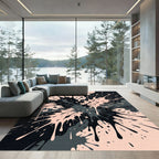 Black and Peach Modern Ink Splatter Rug