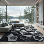 Monochromatic Geometric Hexagon Prism Mosaic Rug