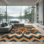 Earthy Geometric Feather Star Medallion Rug