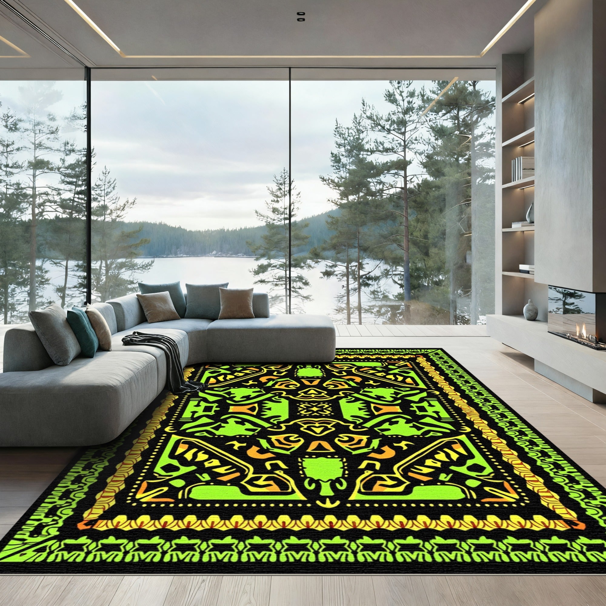 Tribal Lime Green Yellow Fusion Rug