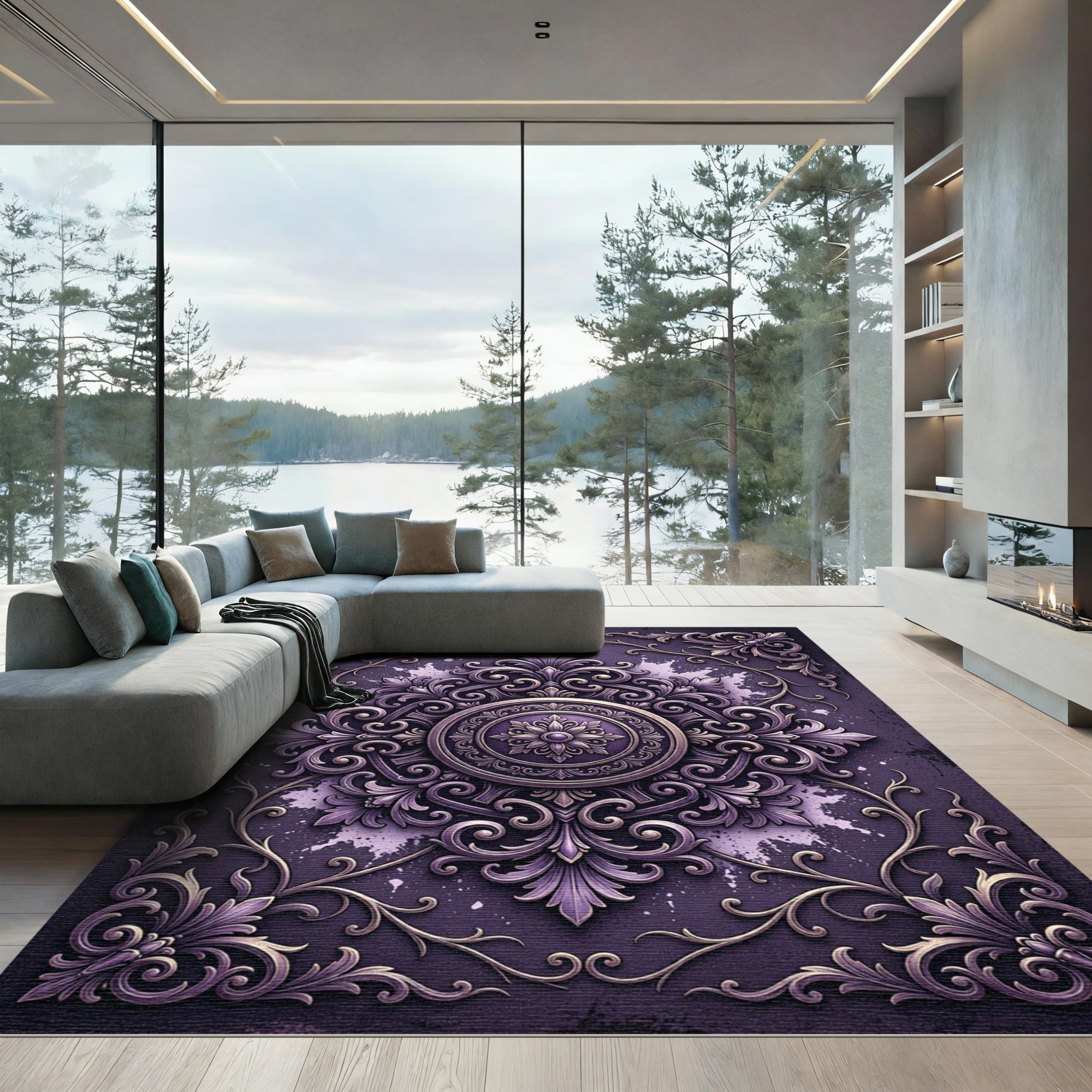 Ornate Plum Velvet Baroque Medallion Rug