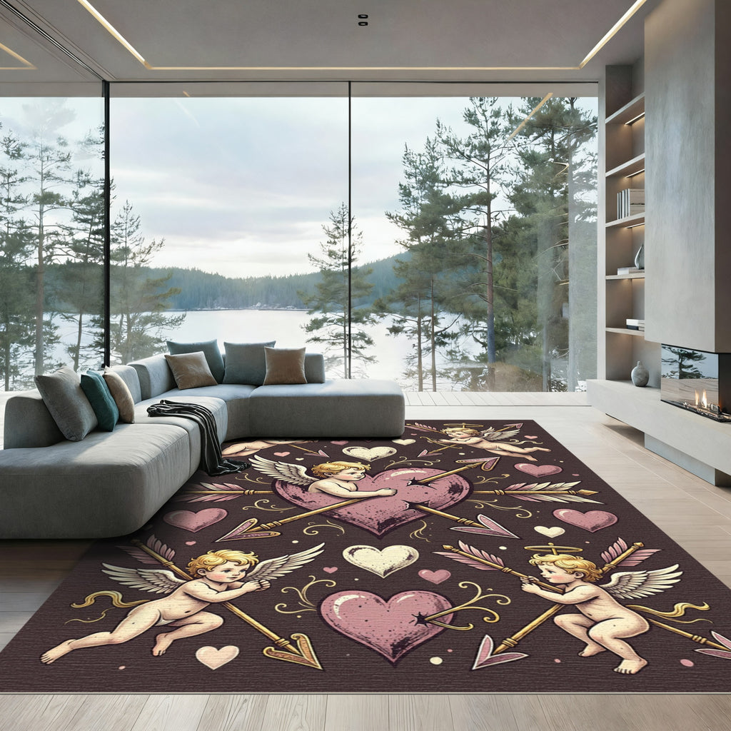 Vintage Cupid Heart Arrow Illustration Rug