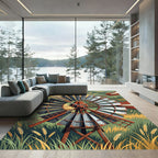 Rustic Golden Windmill Wheat Field Art Rug