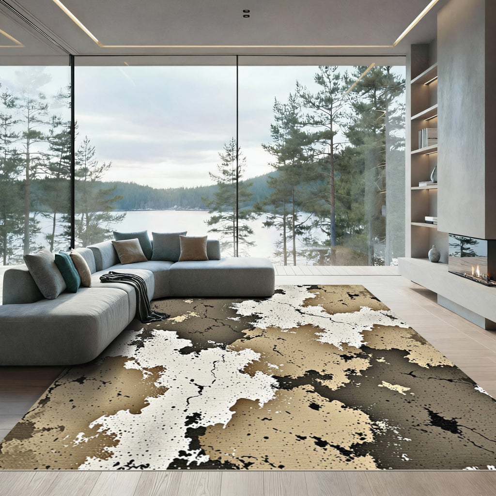 Neutral Earthy Cracked Organic Texture Rug