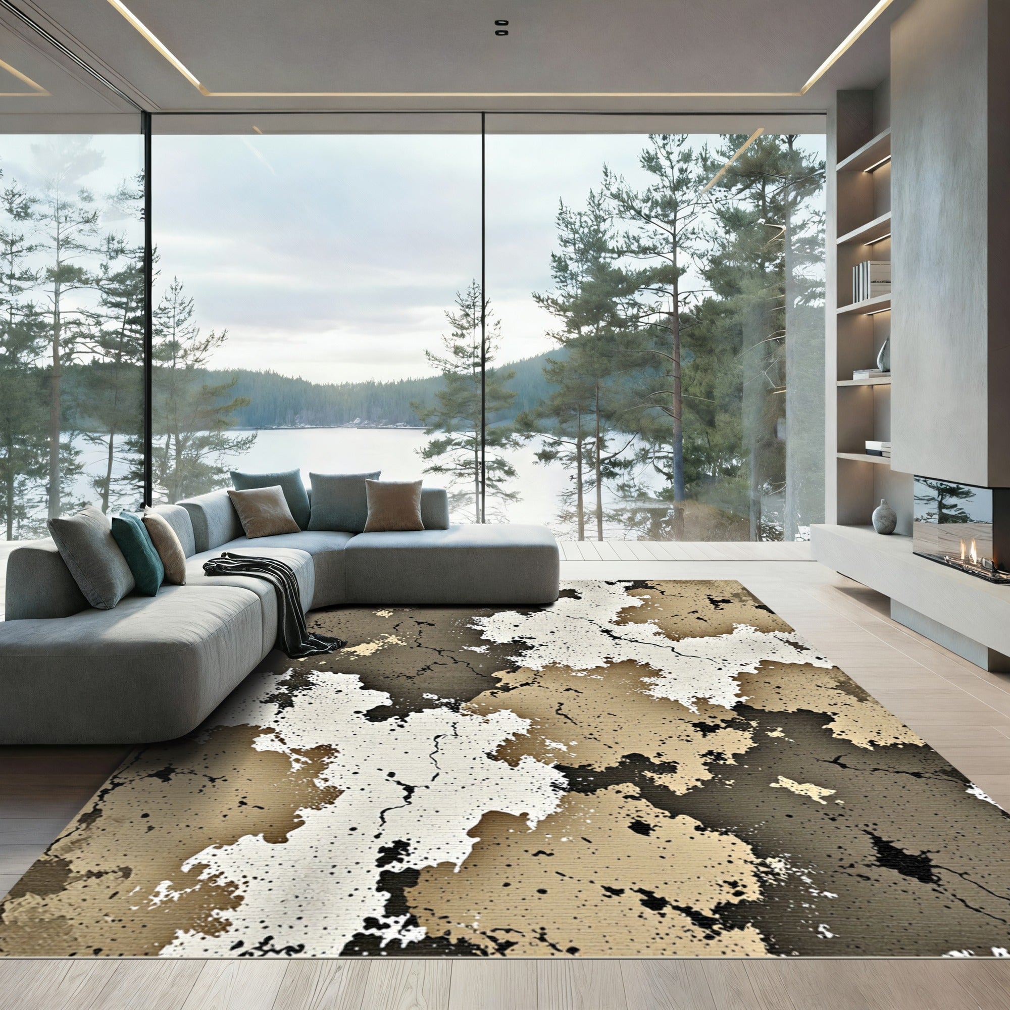 Neutral Earthy Cracked Organic Texture Rug