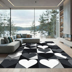 Modern Monochrome Geometric Heart Grid Rug