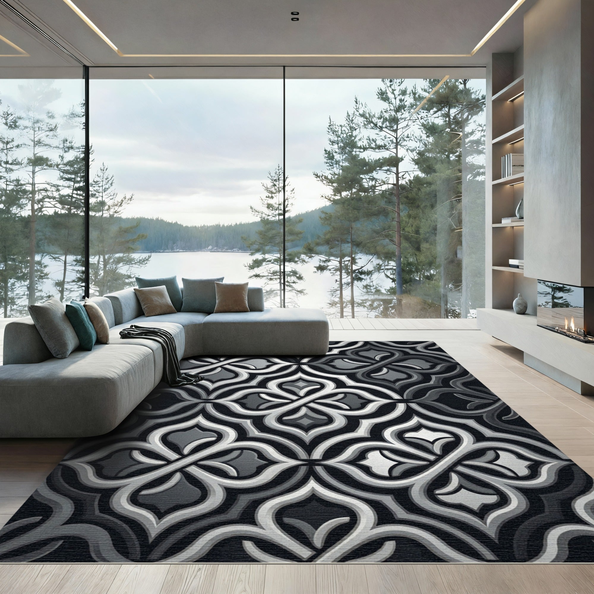 Monochromatic Geometric Arabesque Rug