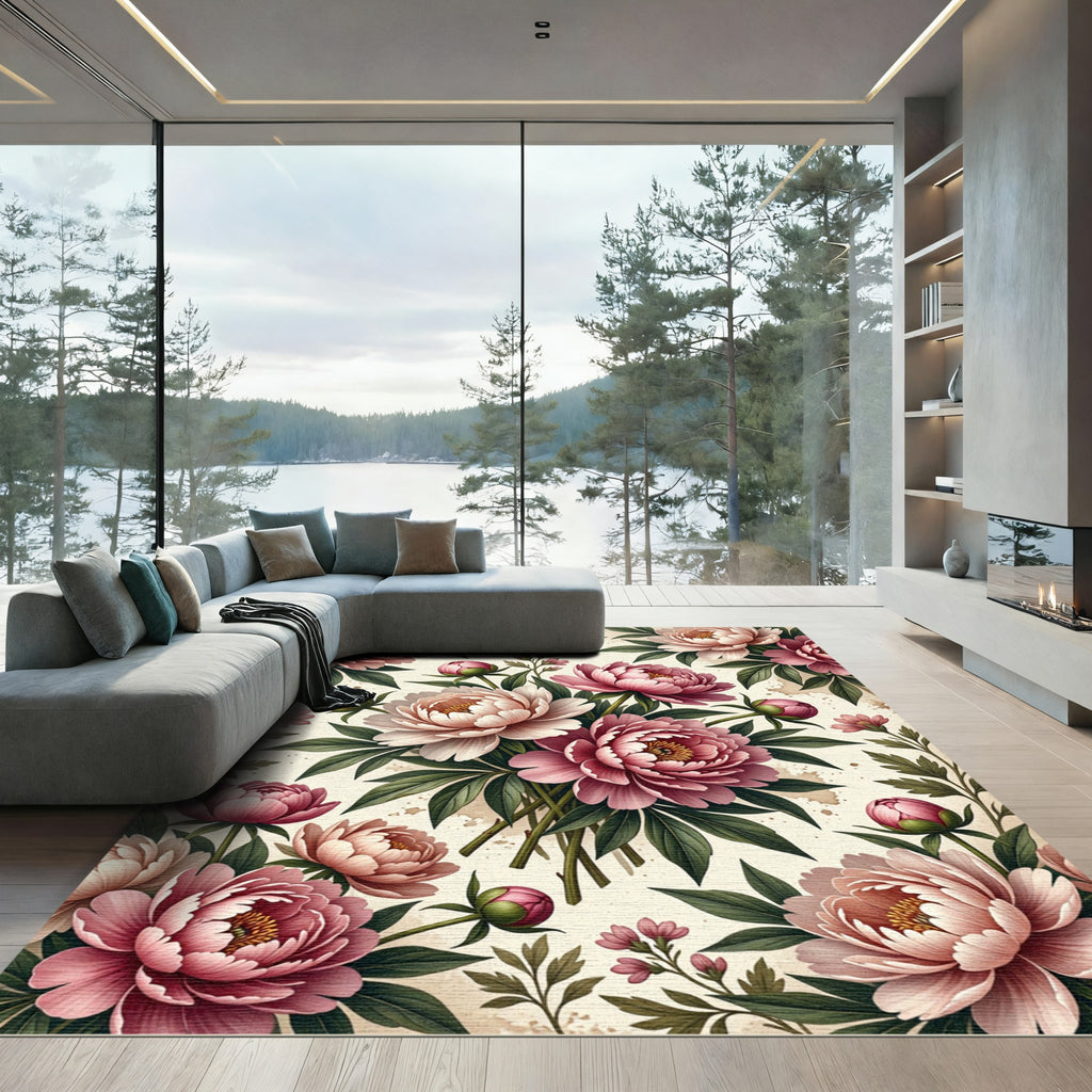 Pink Peony Blossom Garden Accent Rug