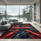 Dynamic Geometric Crimson Arrow Energy Rug