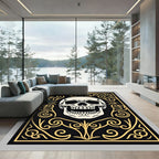 Black Gold Skull Ornamental Flourish Rug