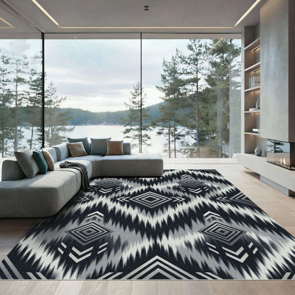 Monochrome Diamond Tribal Ikat Rug