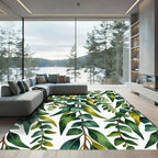Green Eucalyptus Leaf Branch Pattern Rug