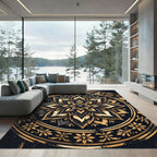 Black and Gold Celestial Floral Mandala Rug