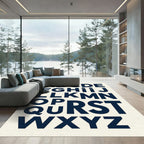 Bold Navy Alphabet Typography Letter Grid Rug
