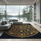 Golden Paw Black Petal Mandala Rug
