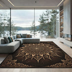 Intricate Golden Mandala Brown Floral Rug