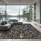 Royal Navy Gold Ornamental Crown Tapestry Rug