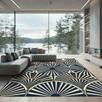 Art Deco Fan Navy Gold Geometric Rug