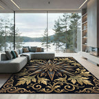 Ornate Gold Leaf Celestial Star Rug