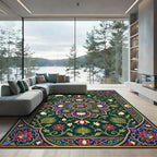 Emerald Lotus Mandala Floral Medallion Rug