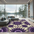 Purple Feathered Sunburst Tribal Medallion Rug