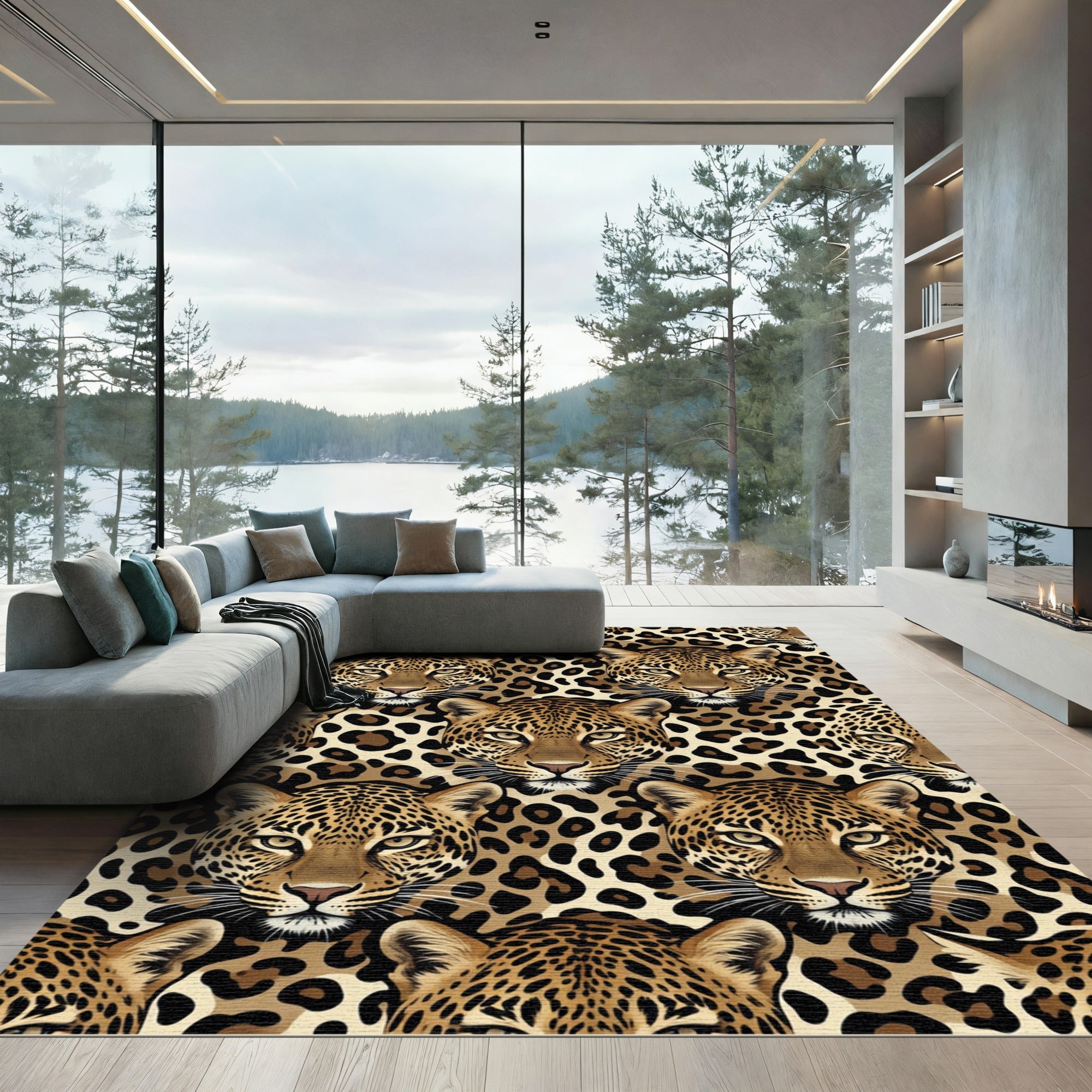 Majestic Golden Leopard Face Animal Spot Rug