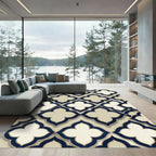 Elegant Navy Cream Quatrefoil Geometry Rug