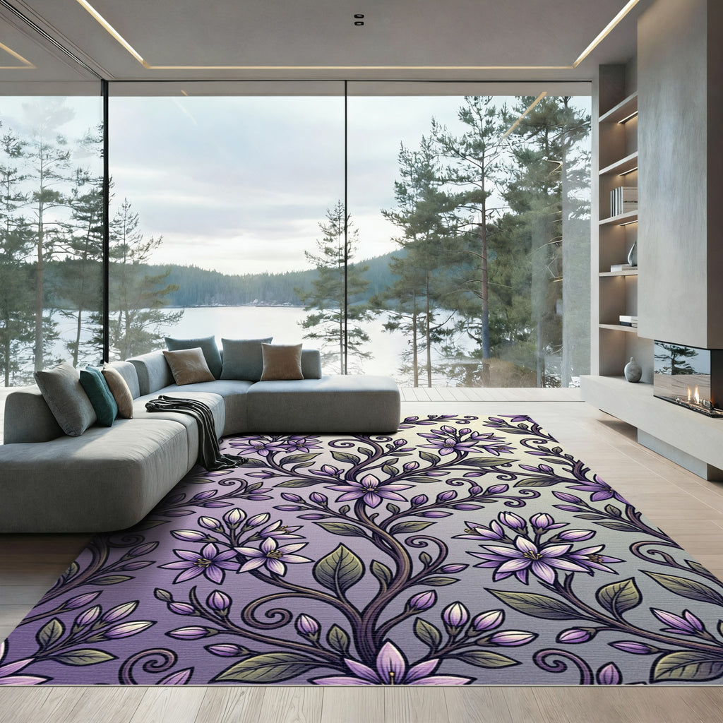 Elegant Lavender Botanical Scroll Garden Rug