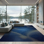Cosmic Golden Polka Dot Blue Wave Rug