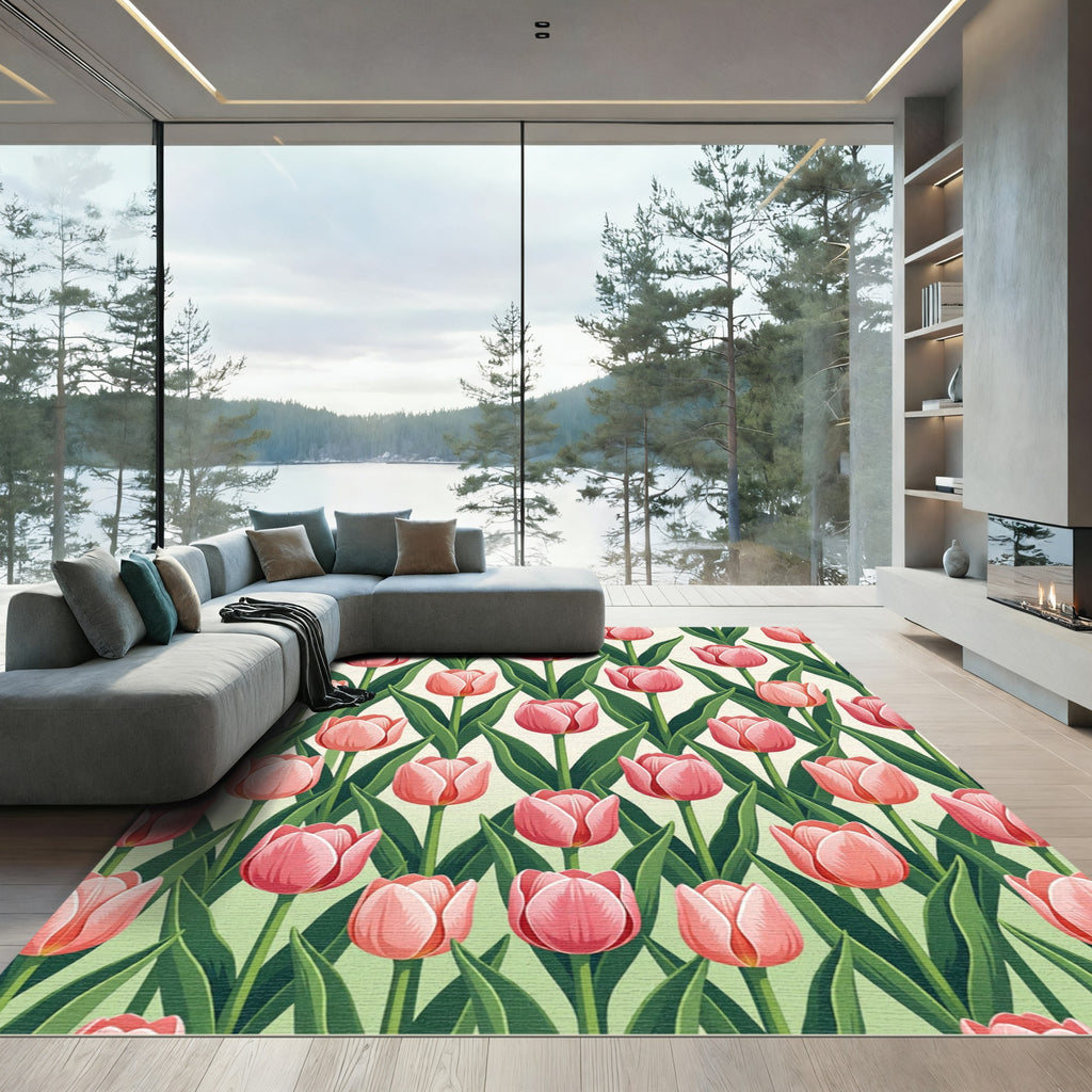 Pink Tulip Garden Pattern Rug