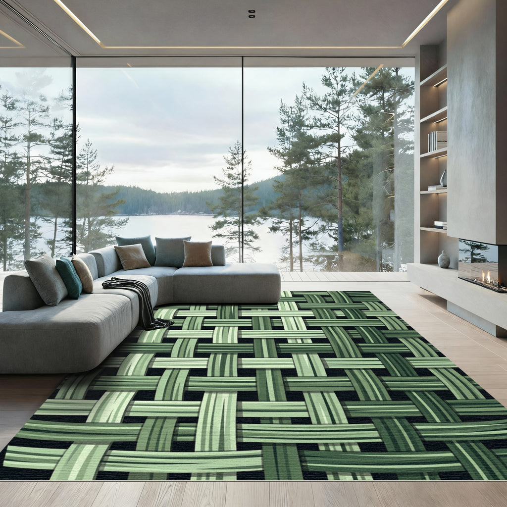 Green Woven Basket Weave Rug