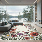 Coral Poppy Daisy Cornflower Garden Rug
