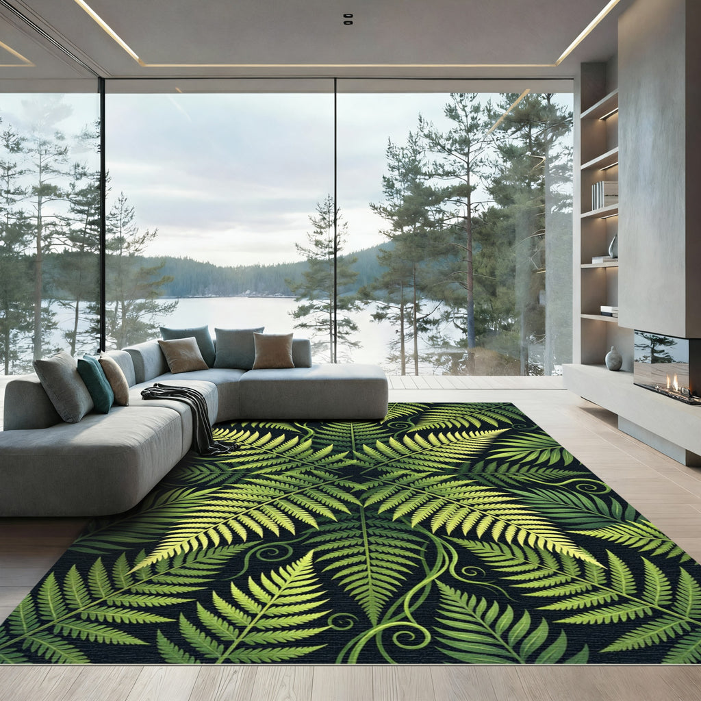 Lush Tropical Fern Forest Botanical Art Rug