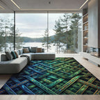 Peacock Plume Woven Lattice Teal Rug